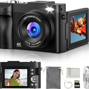 Digital Camera 4K for Photography Vlogging: 48MP Cameras for Video - 16X Zoom Photo Camera Gifts for Teens Ages 8-16 - 180°Flip Screen Compact Cámara - Point and Shoot Digital Cameras for YouTube