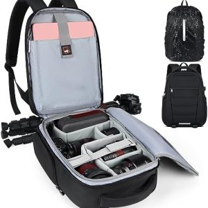 SDYSM Camera Bag Backpack Professional for DSLR SLR Mirrorless Camera Waterproof Laptop Back Pack 14 Inch with Rain Cover Anti Theft Travel Case Large Capacity Photography Backpack Black